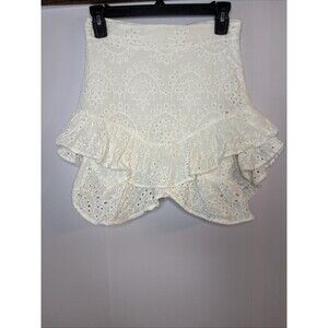 Showpo Womens Tiered Eyelet Mini Skirt 4 White Ruffle Hem Layer Boho‎ Feminine